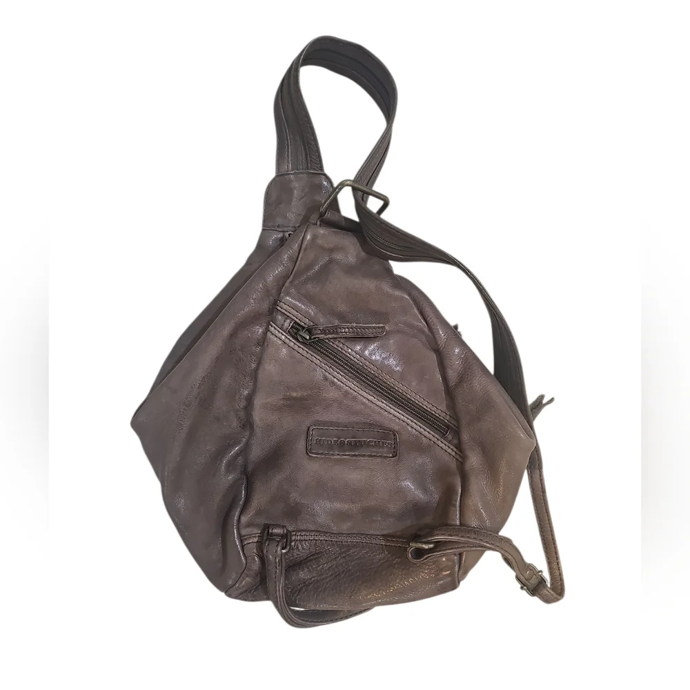 Hide & Stitches Leather Paint Rock Rukzac Backpack taupe EUC